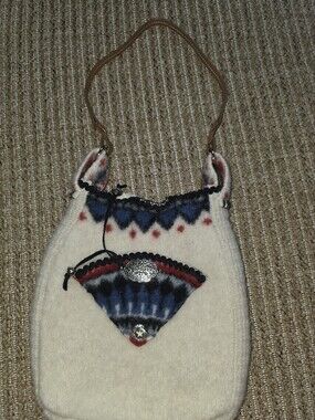 Wool Upcycled Sweater Purse With Leather Strap